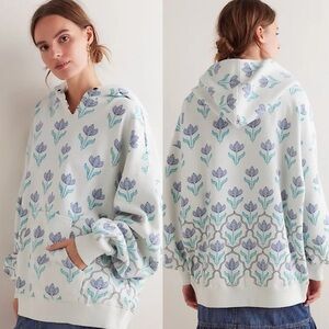 NWT Free People It's A Vibe Printed Hoodie Floral Tulip Snowfall Combo